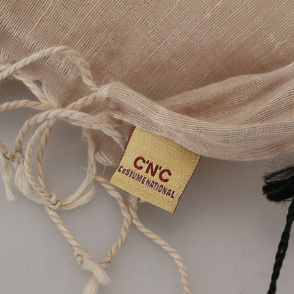 Costume National Beige Cotton Shawl Foulard Fringe Scarf