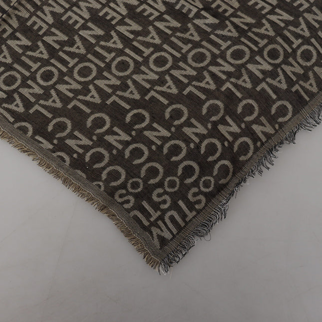 Costume National Gray Logo Knit Neck Wrap Shawl Scarf