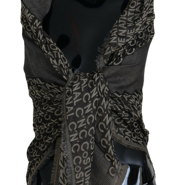 Costume National Gray Logo Knit Neck Wrap Shawl Scarf