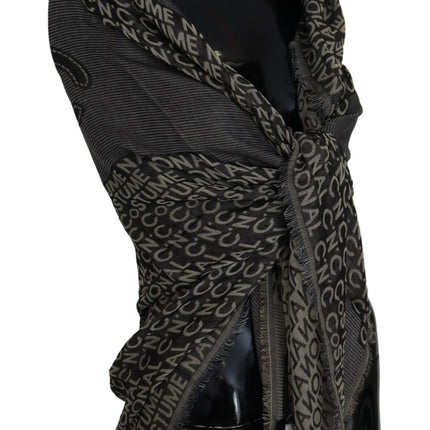 Costume National Gray Logo Knit Neck Wrap Shawl Scarf