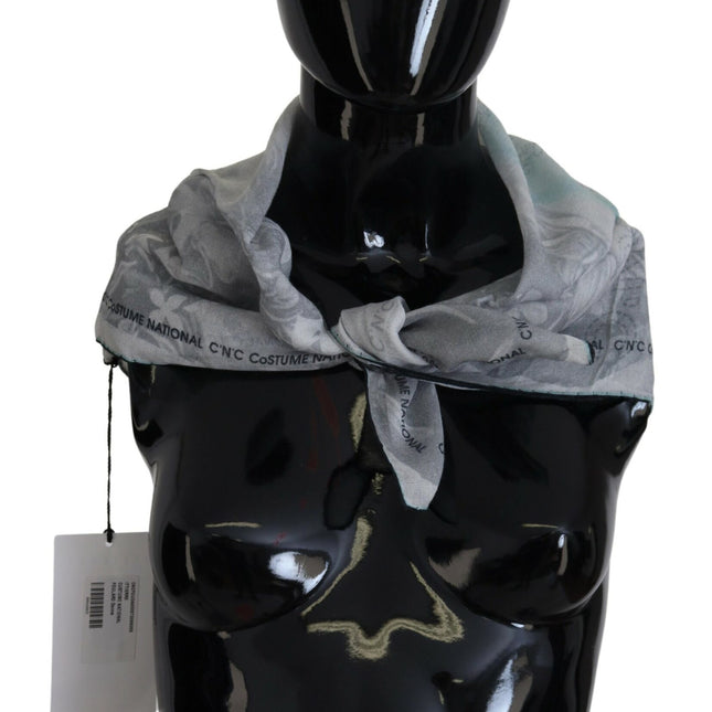 Costume National Gray Print Shawl Foulard Branded Scarf
