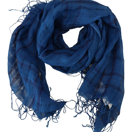Costume National Blue Linen Shawl Foulard Fringes Scarf