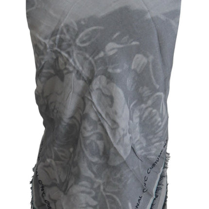 Costume National Gray Print Shawl Foulard Fringes Scarf