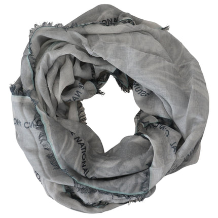 Costume National Gray Print Shawl Foulard Fringes Scarf