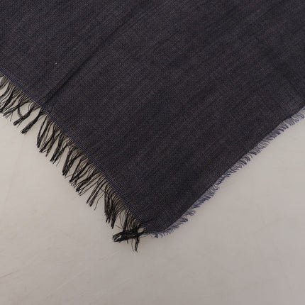 GF Ferre Dark Blue Wool Neck Wrap Shawl Fringes Scarf