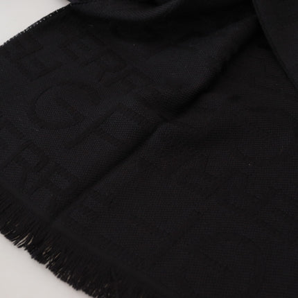 GF Ferre Black Wool Neck Wrap Shawl Fringes Scarf