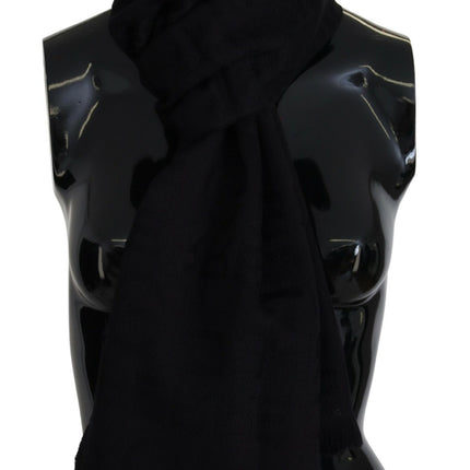 GF Ferre Black Wool Neck Wrap Shawl Fringes Scarf