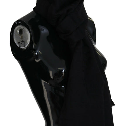 GF Ferre Black Wool Neck Wrap Shawl Fringes Scarf