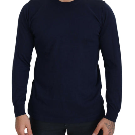 Paolo Pecora Milano Blue Cotton Crewneck Pullover Sweater