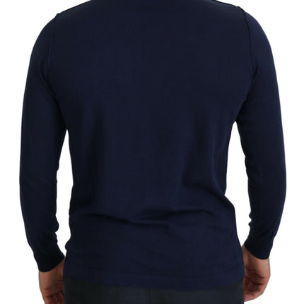 Paolo Pecora Milano Blue Cotton Crewneck Pullover Sweater