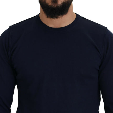 Paolo Pecora Milano Blue Cotton Crewneck Pullover Sweater