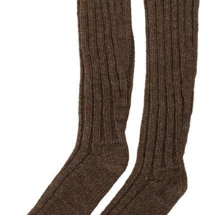 Dolce & Gabbana Brown Wool Knit Calf Long Women Socks