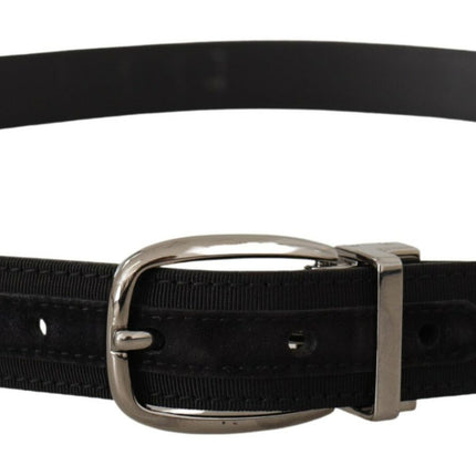 Dolce & Gabbana Black Grosgrain Leather Silver Logo Buckle Belt