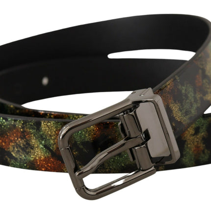 Dolce & Gabbana Black Sparkling Leather Black Metal Buckle Belt