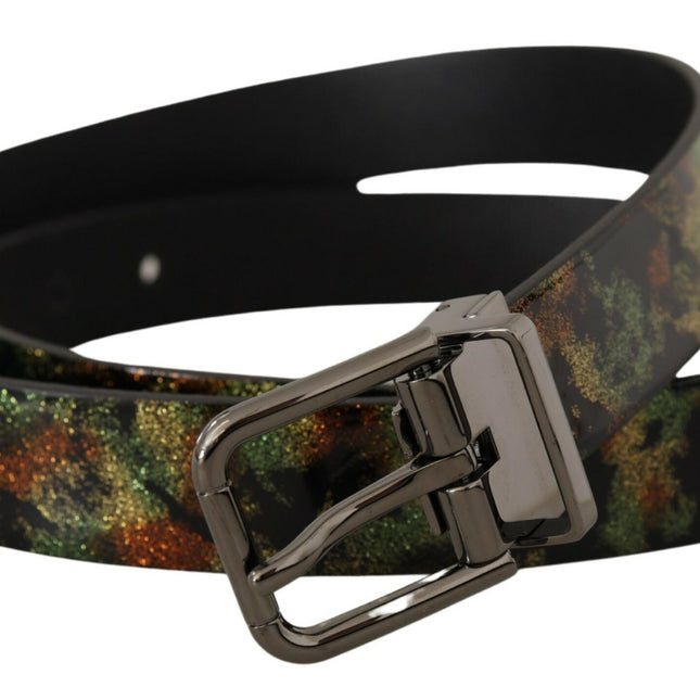 Dolce & Gabbana Black Sparkling Leather Black Metal Buckle Belt