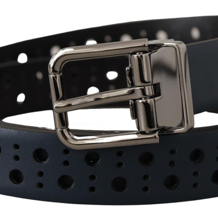 Dolce & Gabbana Navy Blue Perforated Leather Skinny Metal Buckle Belt