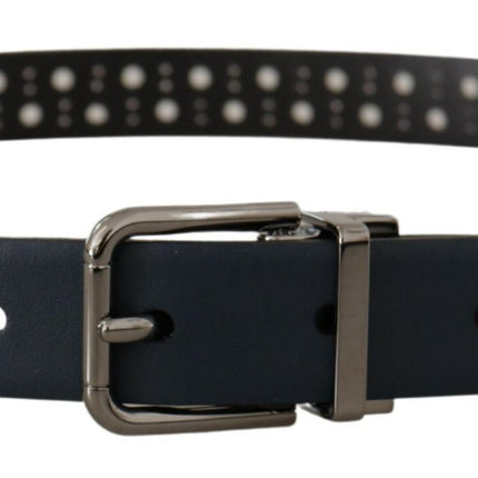 Dolce & Gabbana Navy Blue Perforated Leather Skinny Metal Buckle Belt