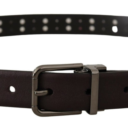 Dolce & Gabbana Burgundy Leather Perforated Metal Buckle Belt