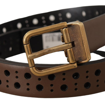 Dolce & Gabbana Brown Leather Perforated Crown Belt
