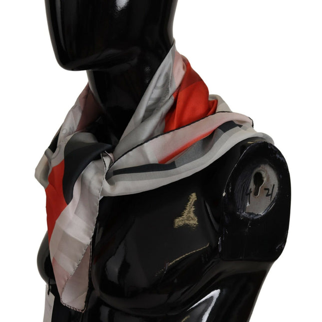 Costume National Gray Red Silk Shawl Foulard Wrap Scarf