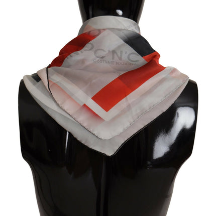 Costume National Gray Red Silk Shawl Foulard Wrap Scarf