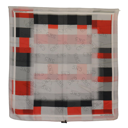 Costume National Gray Red Silk Shawl Foulard Wrap Scarf