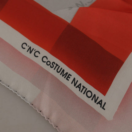 Costume National Gray Red Silk Shawl Foulard Wrap Scarf
