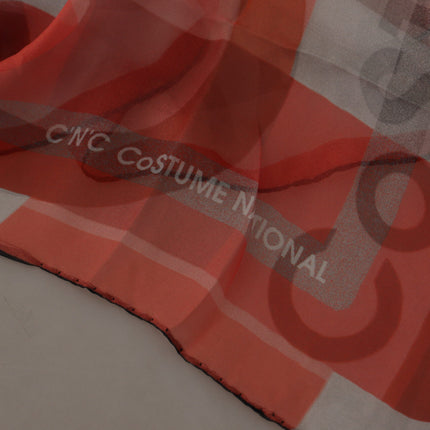 Costume National Gray Red Shawl Foulard Wrap  Scarf