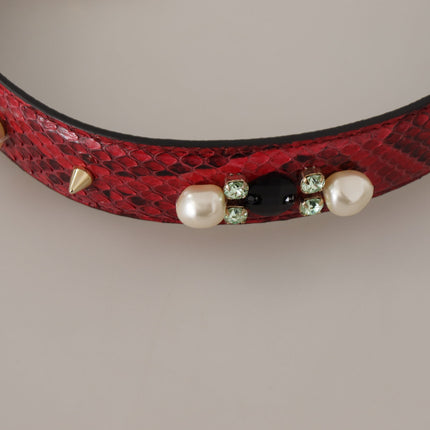 Dolce & Gabbana Red Exotic Leather Crystals Bag Shoulder Strap