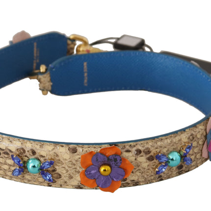 Dolce & Gabbana Beige Python Leather Floral Studded Shoulder Strap