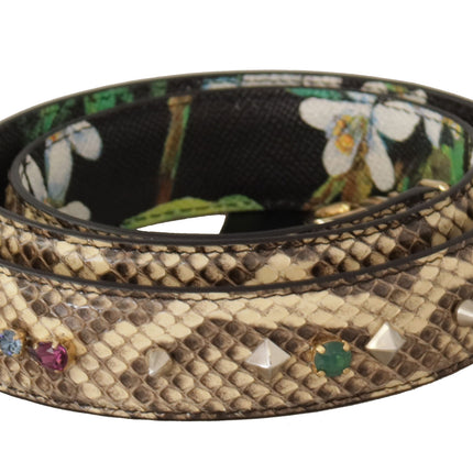 Dolce & Gabbana Beige Exotic Leather Crystals Reversible Shoulder Strap