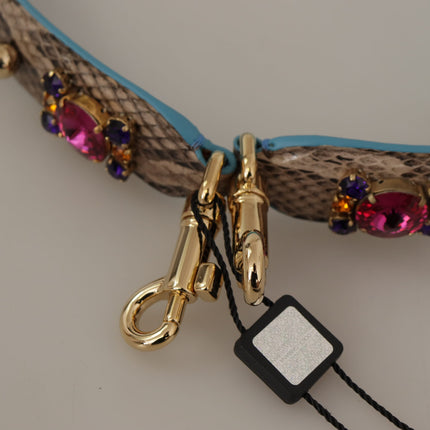Dolce & Gabbana Brown Exotic Leather Crystals Shoulder Strap