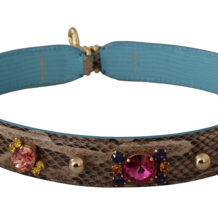 Dolce & Gabbana Brown Exotic Leather Crystals Shoulder Strap