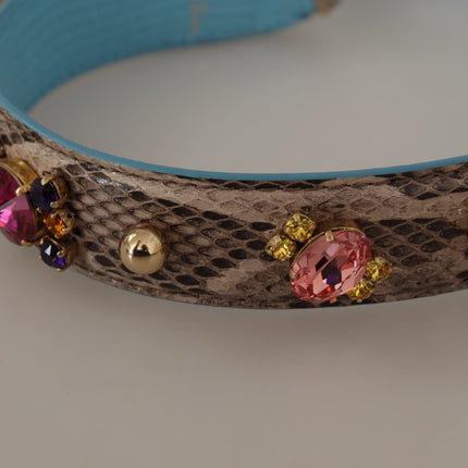 Dolce & Gabbana Brown Exotic Leather Crystals Shoulder Strap