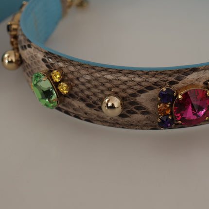 Dolce & Gabbana Brown Exotic Leather Crystals Shoulder Strap