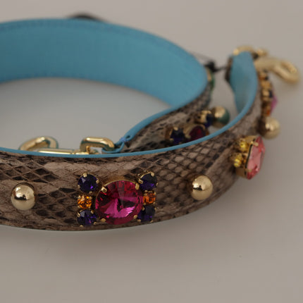 Dolce & Gabbana Brown Exotic Leather Crystals Shoulder Strap