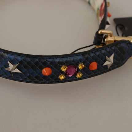 Dolce & Gabbana Blue Exotic Leather Crystals Reversible Shoulder Strap