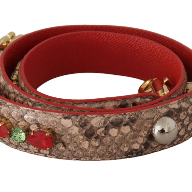 Dolce & Gabbana Brown Python Leather Crystals Shoulder Strap