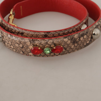 Dolce & Gabbana Brown Python Leather Crystals Shoulder Strap