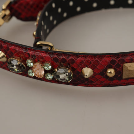 Dolce & Gabbana Red Python Leather Crystals Reversible Shoulder Strap