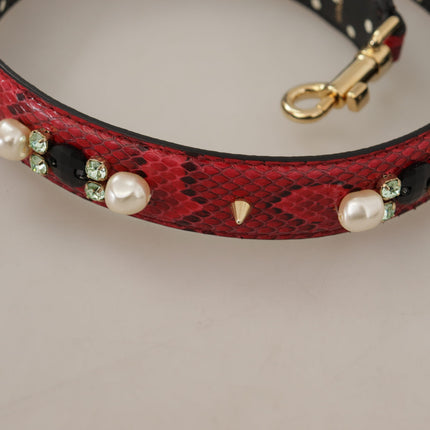 Dolce & Gabbana Red Python Leather Crystals Reversible Shoulder Strap