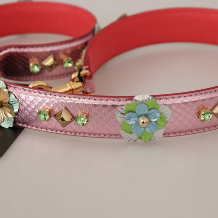 Dolce & Gabbana Metallic Pink Leather Studded Shoulder Strap