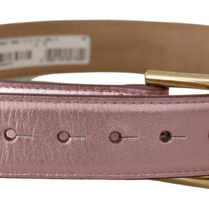 Dolce & Gabbana Metallic Pink Polished Leather Logo Metal Buckle Belt