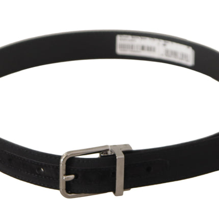 Dolce & Gabbana Black Canvas Leather Silver Tone Metal Buckle Belt