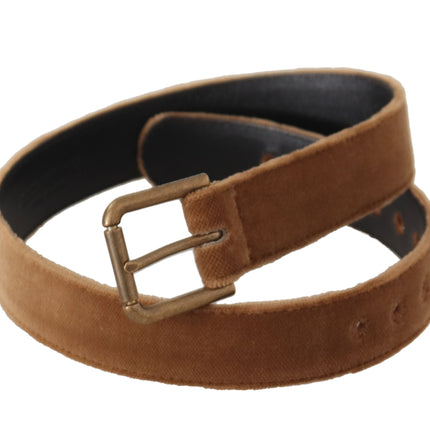 Dolce & Gabbana Brown Velvet Bronze Vintage Logo Metal Buckle Belt