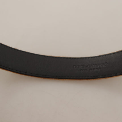 Dolce & Gabbana Brown Velvet Bronze Vintage Logo Metal Buckle Belt