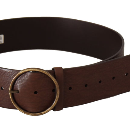 Dolce & Gabbana Brown Leather Wide Waist Logo Metal Round Buckle Belt