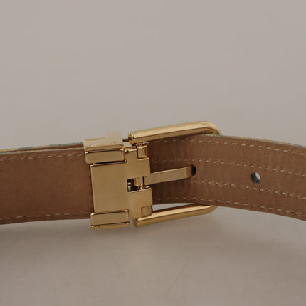 Dolce & Gabbana Blue Leather Jacquard Embossed Gold Metal Buckle Belt