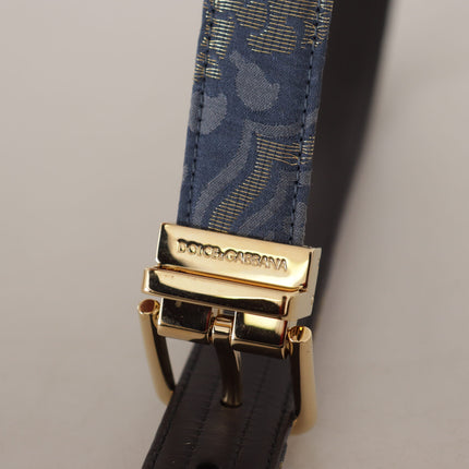 Dolce & Gabbana Navy Blue Jacquard Gold Tone Logo Metal Buckle Belt