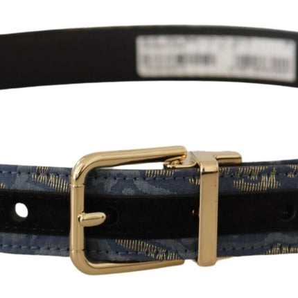 Dolce & Gabbana Navy Blue Jacquard Gold Tone Logo Metal Buckle Belt